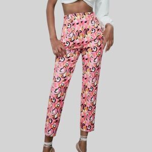 Zara Pink Paisley Floral High Waist Tapered Leg Pants | Size M
